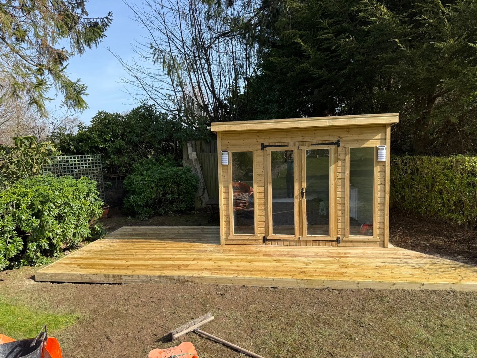Timber decking with garden room installed in Glasgow